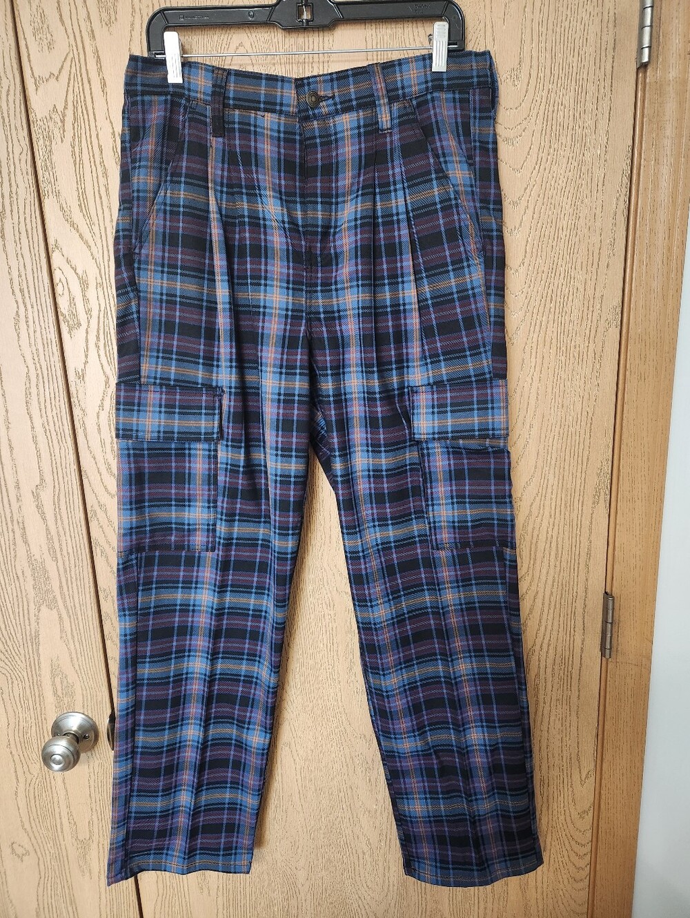 SO Women's  Blue & Black, Orange  And Purple Accent  Plaid Cargo Pants